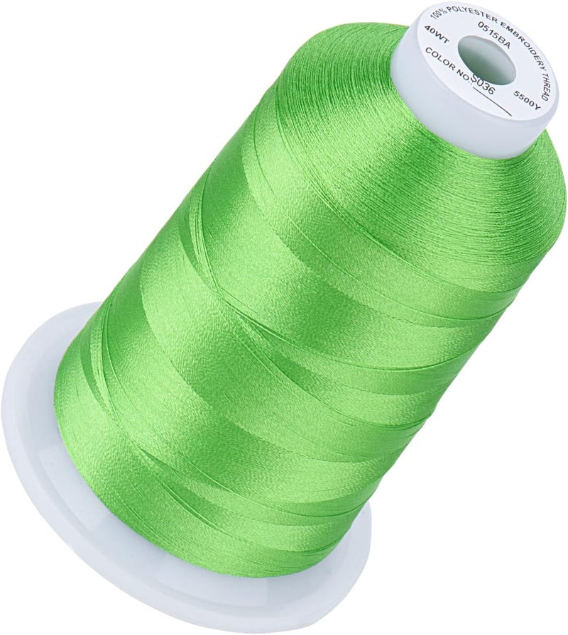 simthread 5500Yds Embroidery Thread, 5000M High-Yardage 40WT 100% Polyester Thread – 170+ Vivid Colors, High-Speed Rated – Compatible with Brother, Singer, Janome & More - Apple Green S036 - Image 1